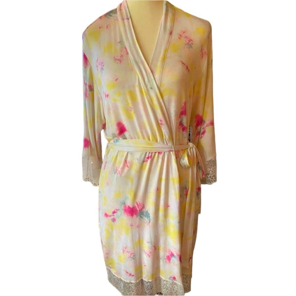 NWT INC Sz M Rayon Spandex Pastel Tie Dye Lace LS Tie Pockets